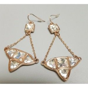 Jessica Simpson Signed Clear Rhinestone Dangle Earrings Rose Goldtone Some Wear